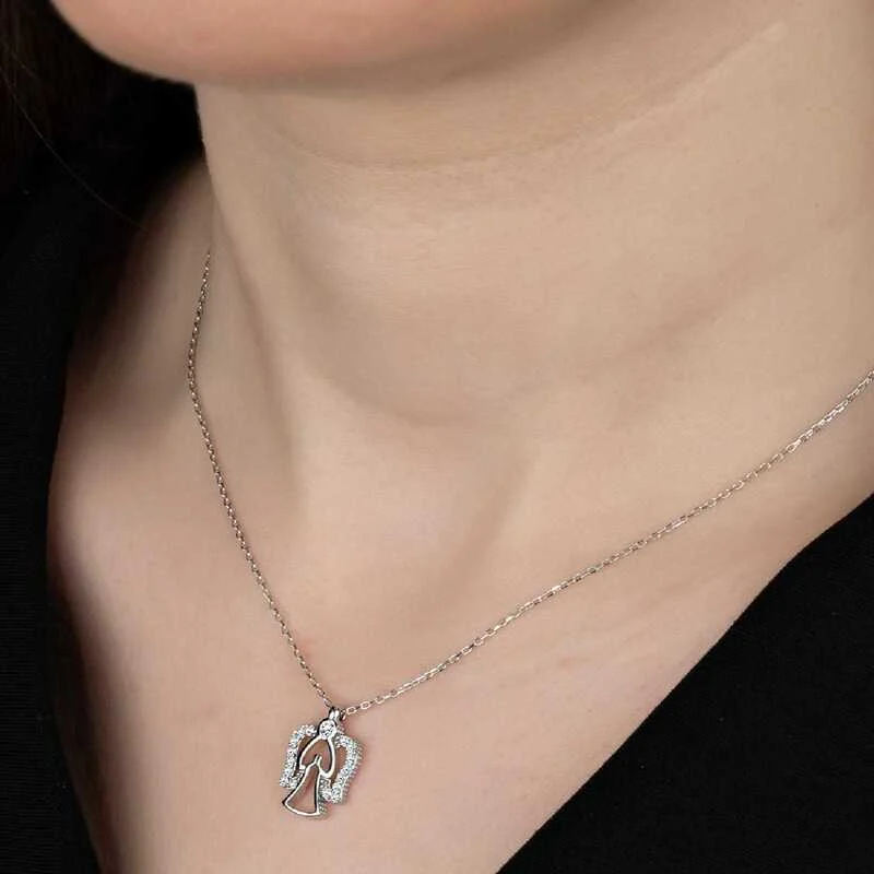 Swarovski Taşlı Gümüş Melek Bayan Kolye - Görsel 2
