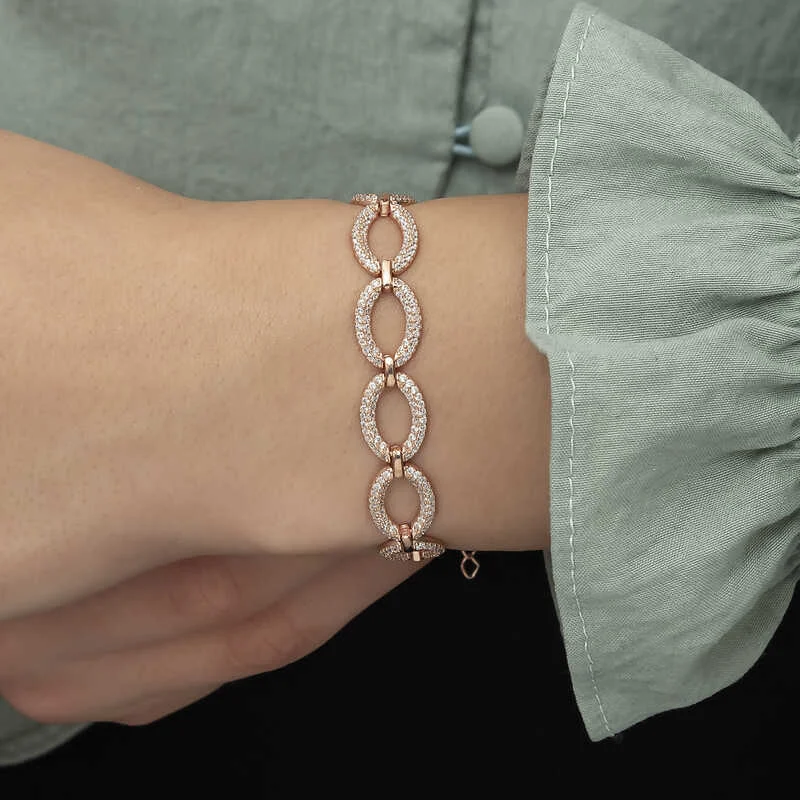 Gümüş Rose Oval Taşlı Bayan Bileklik - Görsel 2