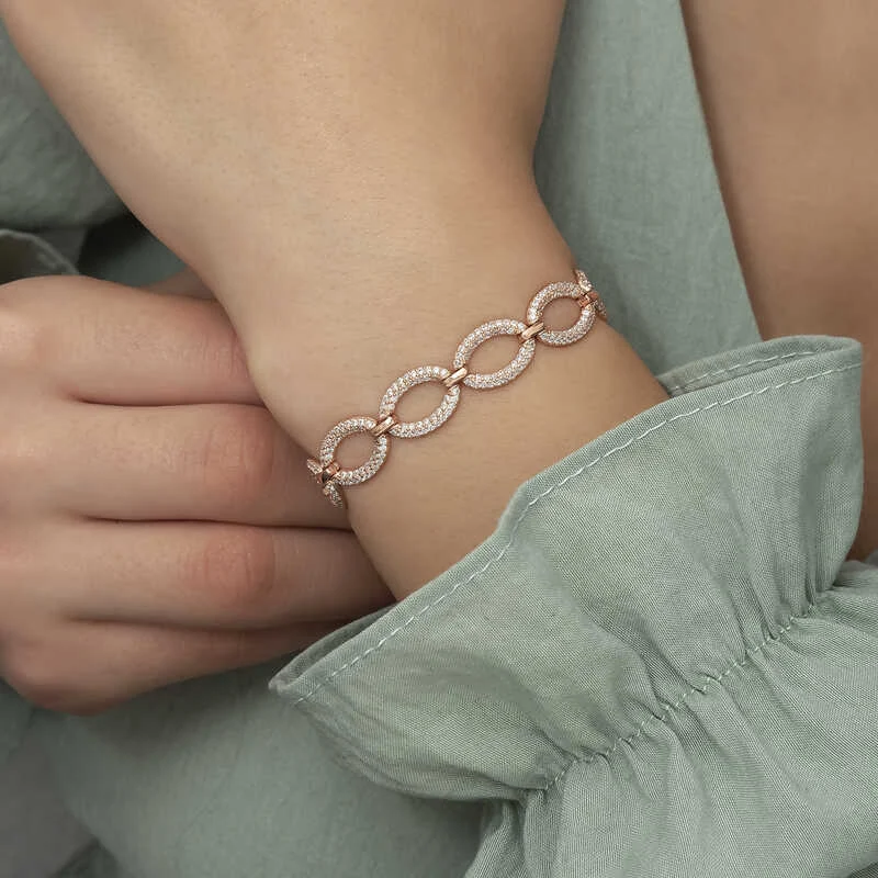 Gümüş Rose Oval Taşlı Bayan Bileklik - Görsel 3