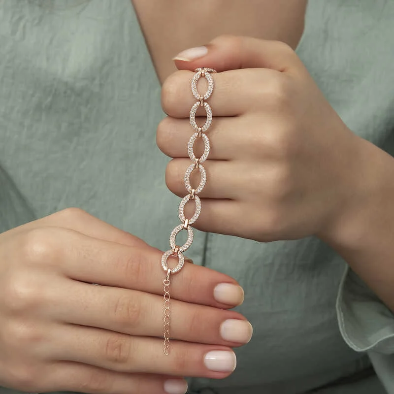 Gümüş Rose Oval Taşlı Bayan Bileklik - Görsel 4