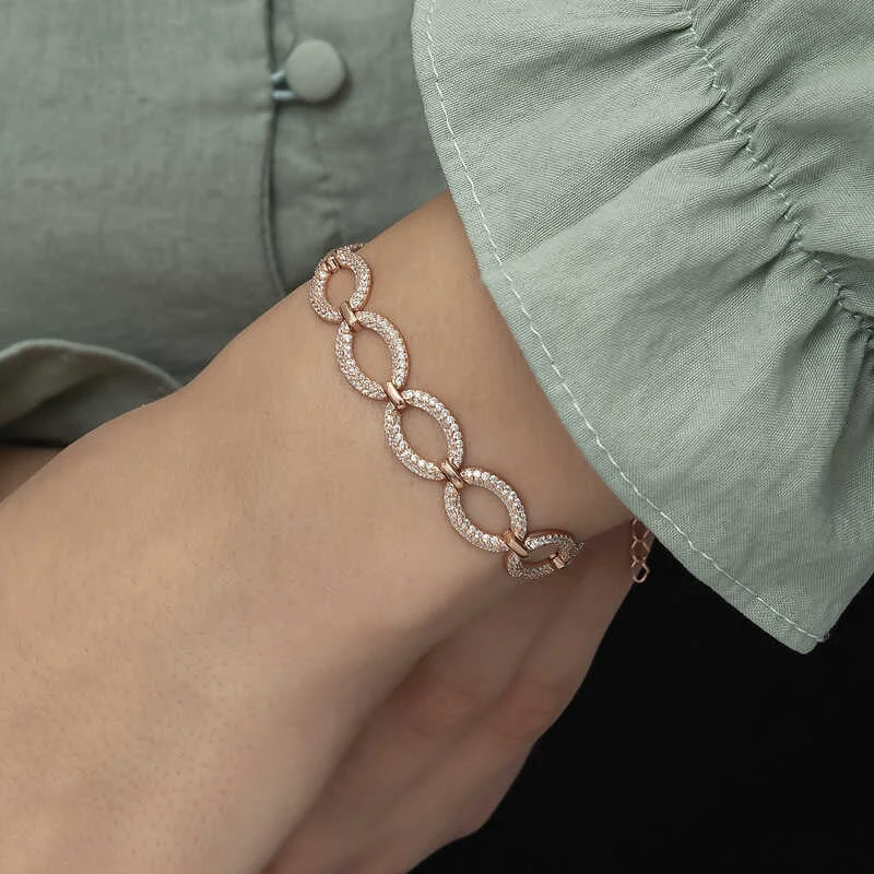 Gümüş Rose Oval Taşlı Bayan Bileklik - Görsel 5