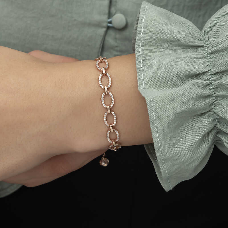 Gümüş Rose Oval Taşlı Bayan Bileklik - Görsel 2