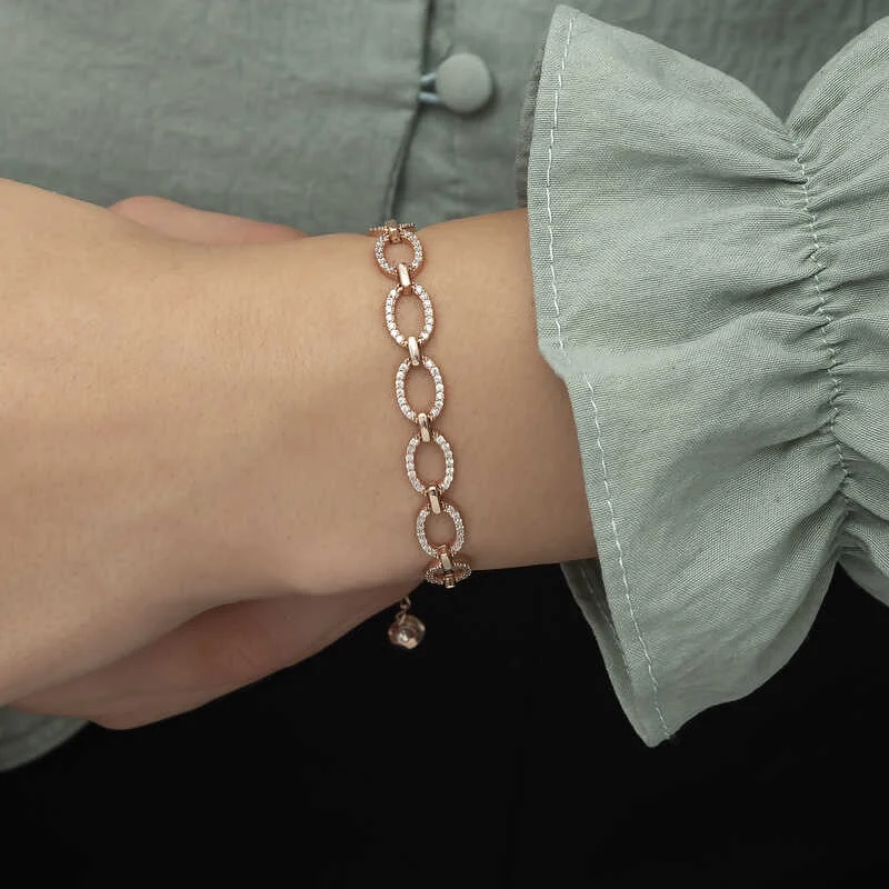 Gümüş Rose Oval Taşlı Bayan Bileklik - Görsel 2