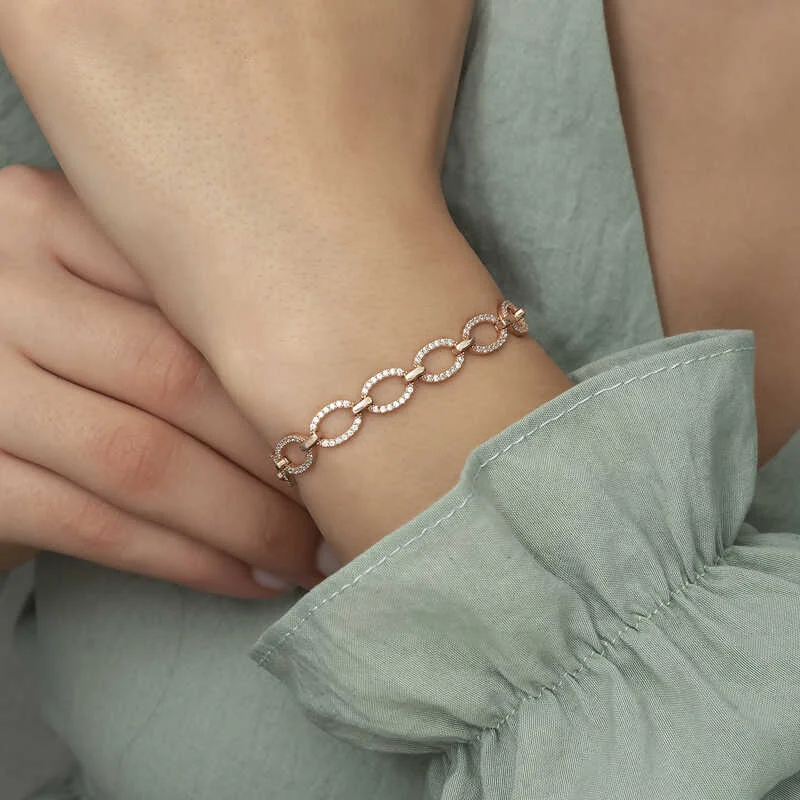 Gümüş Rose Oval Taşlı Bayan Bileklik - Görsel 3