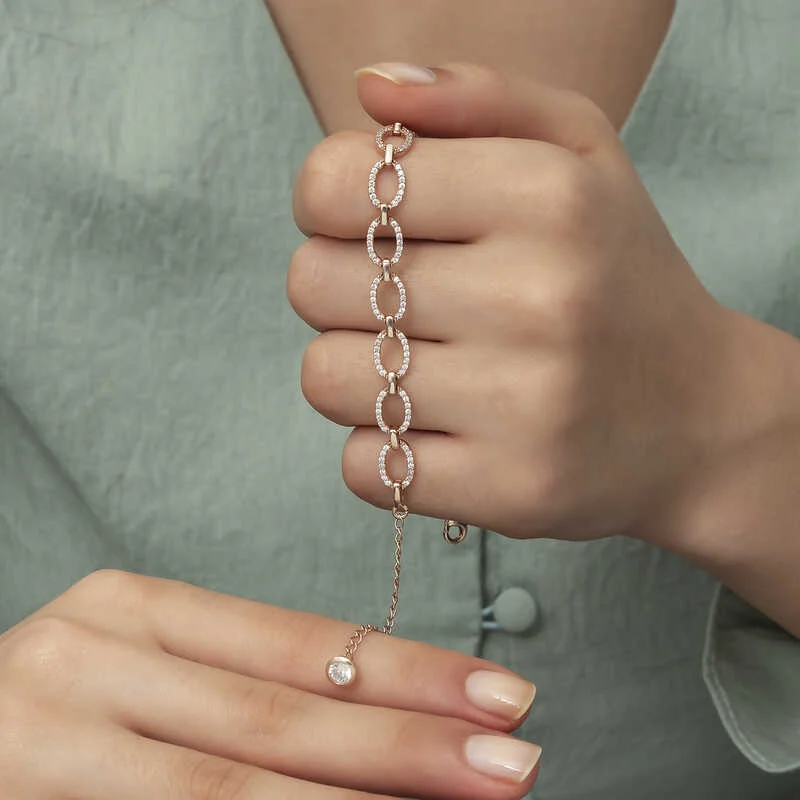 Gümüş Rose Oval Taşlı Bayan Bileklik - Görsel 4