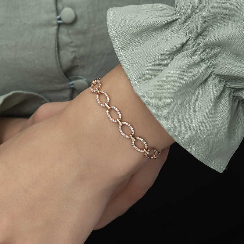 Gümüş Rose Oval Taşlı Bayan Bileklik - Görsel 5