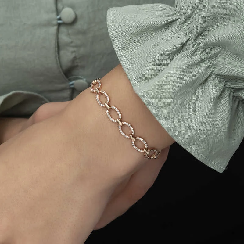 Gümüş Rose Oval Taşlı Bayan Bileklik - Görsel 5