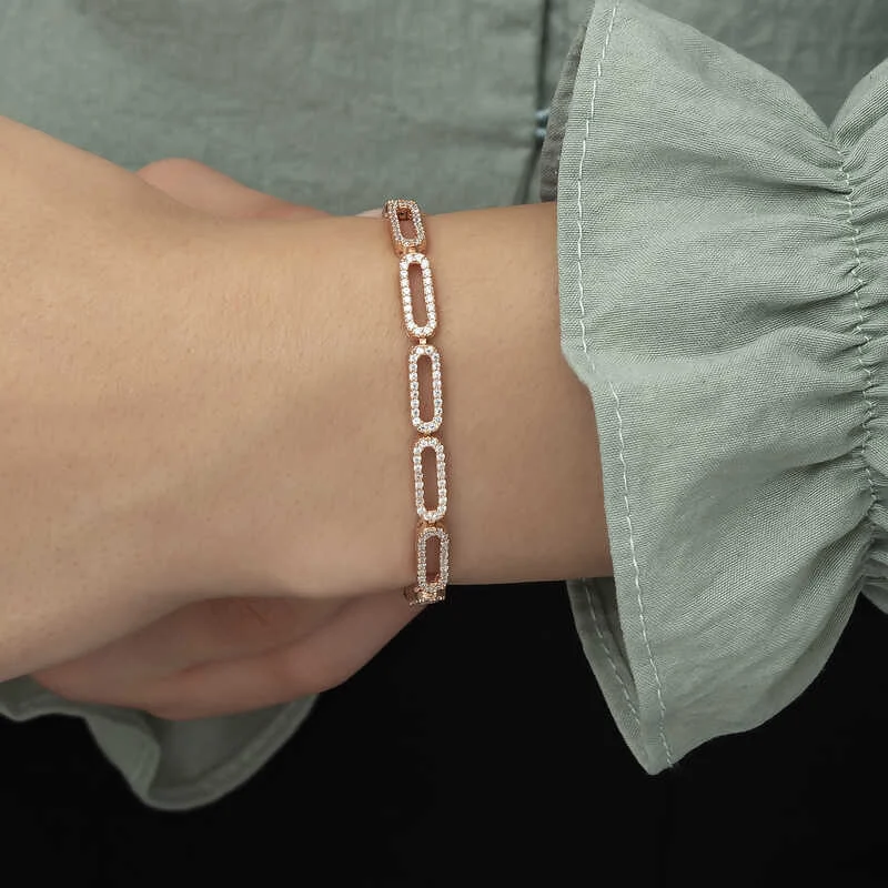 Gümüş Rose Oval Taşlı Bayan Bileklik - Görsel 2