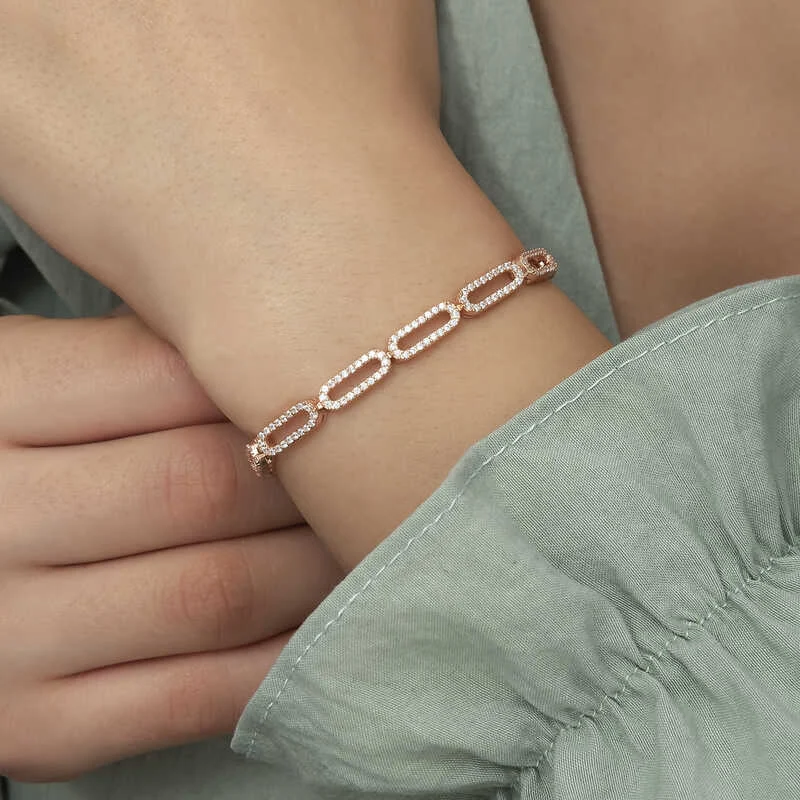 Gümüş Rose Oval Taşlı Bayan Bileklik - Görsel 3