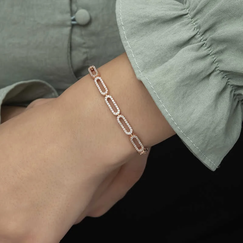 Gümüş Rose Oval Taşlı Bayan Bileklik - Görsel 5