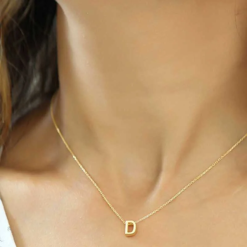 Gümüş Gold 3 Boyutlu D Harf Bayan Kolye