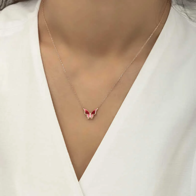 Gümüş Rose Minimal Kelebek Bayan Kolye - Görsel 2