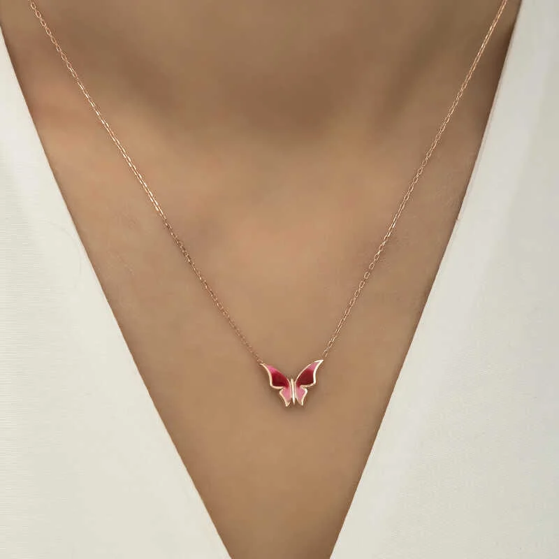 Gümüş Rose Minimal Kelebek Bayan Kolye - Görsel 3