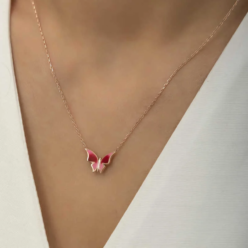 Gümüş Rose Minimal Kelebek Bayan Kolye - Görsel 4