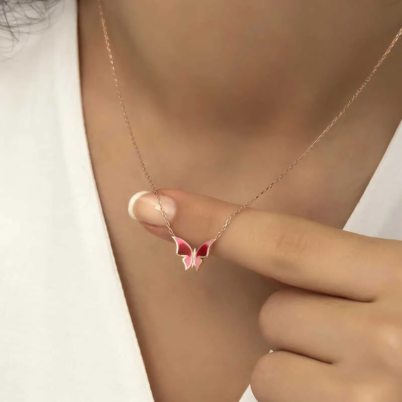 Gümüş Rose Minimal Kelebek Bayan Kolye - Görsel 5