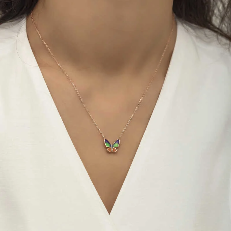 Gümüş Rose Minimal Kelebek Bayan Kolye - Görsel 4