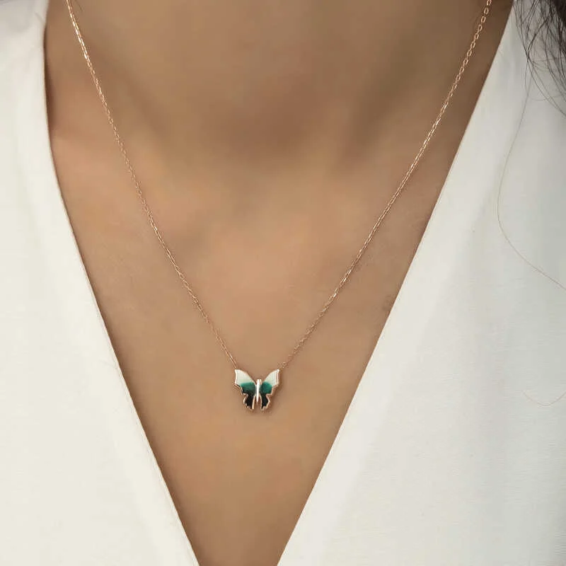 Gümüş Rose Minimal Kelebek Bayan Kolye - Görsel 4