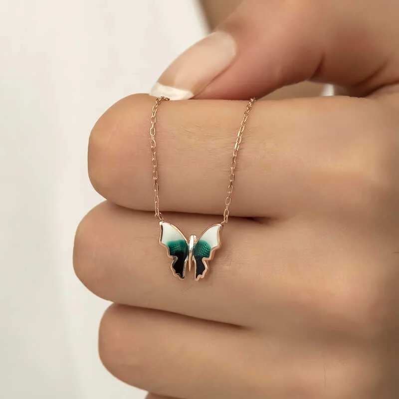 Gümüş Rose Minimal Kelebek Bayan Kolye - Görsel 5