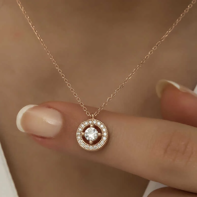 Gümüş Rose Minimal Yuvarlak Tektaş Bayan Kolye - Görsel 5