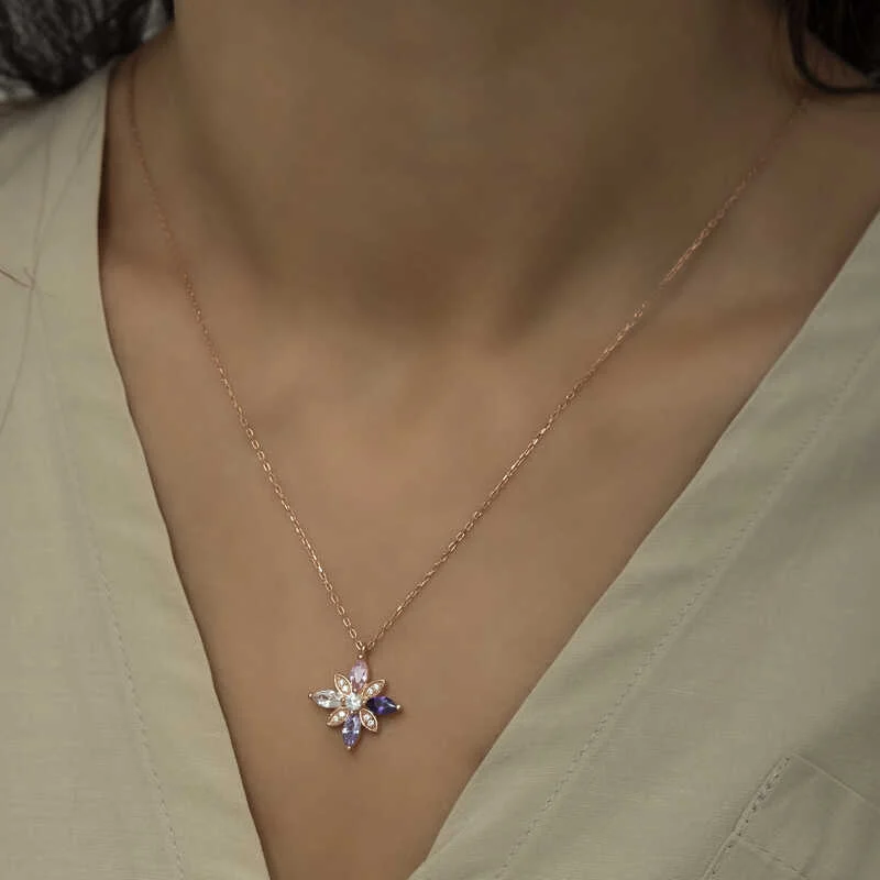 Gümüş Rose Mix Taşlı Umut Çiçeği Kolye - Görsel 3