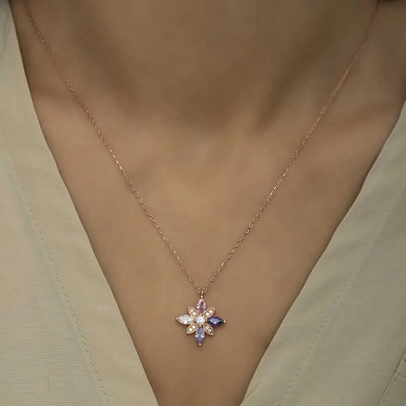 Gümüş Rose Mix Taşlı Umut Çiçeği Kolye - Görsel 4