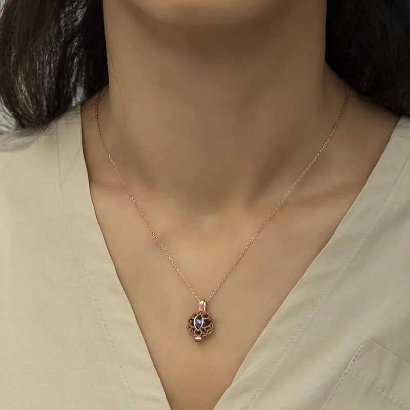 Gümüş Rose Kafesli Lotus Bayan Kolye - Görsel 2