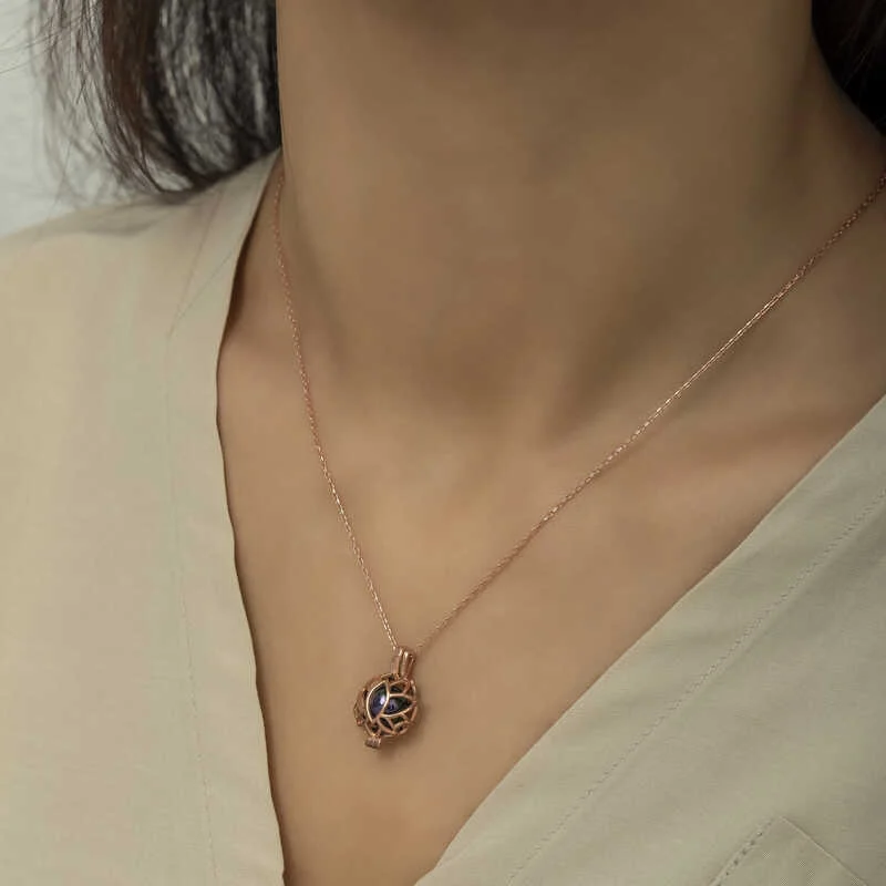 Gümüş Rose Kafesli Lotus Bayan Kolye - Görsel 3