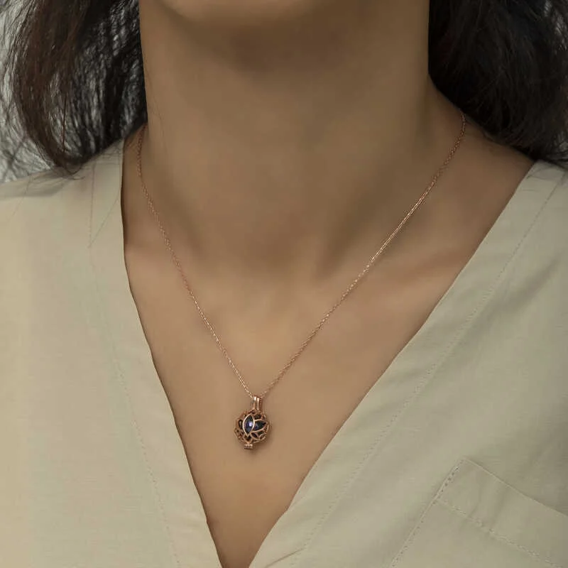 Gümüş Rose Kafesli Lotus Bayan Kolye - Görsel 5