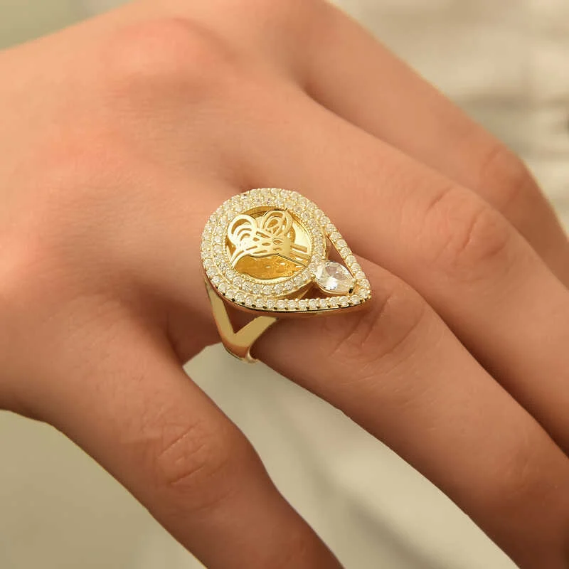 Gümüş Gold Tuğralı Bayan Yüzük - Görsel 3