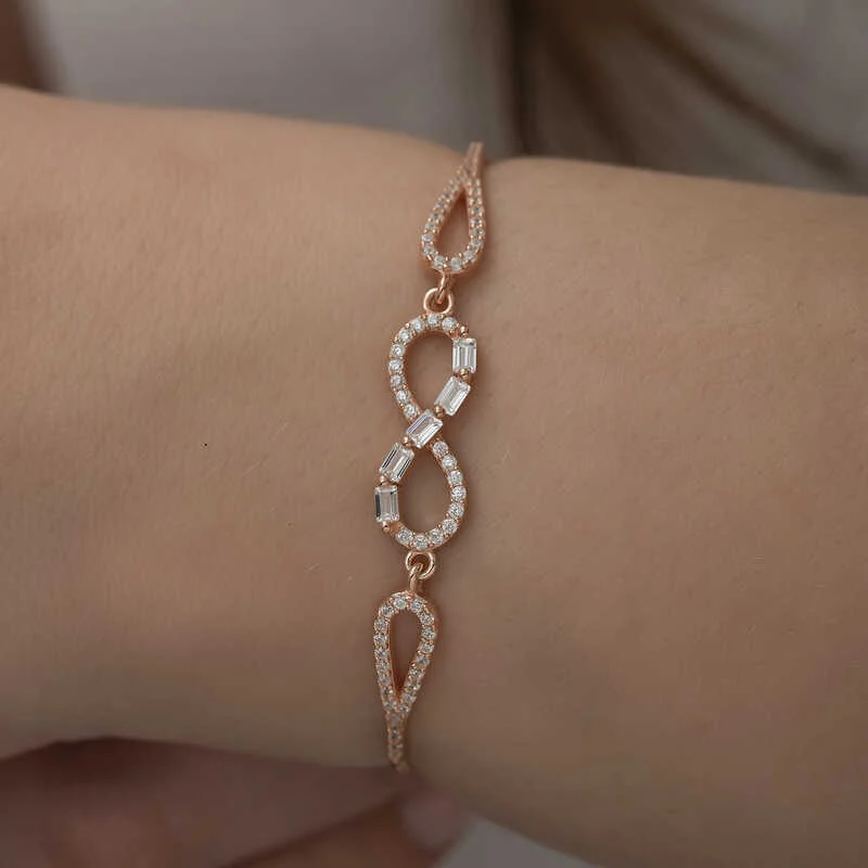 Gümüş Rose Baget Taşlı Sonsuzluk Bileklik - Görsel 2