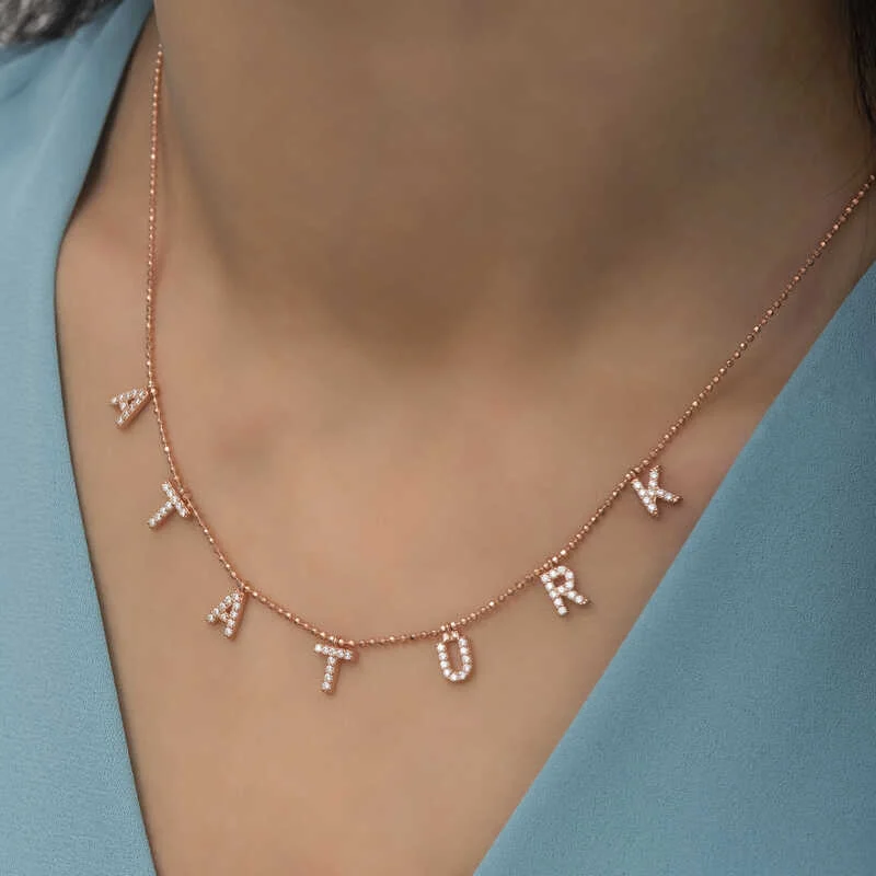 Gümüş Rose Atatürk Yazılı Bayan Kolye - Görsel 4