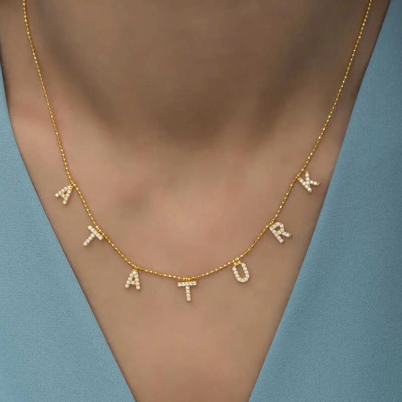 Gümüş Gold Atatürk Yazılı Bayan Kolye - Görsel 4
