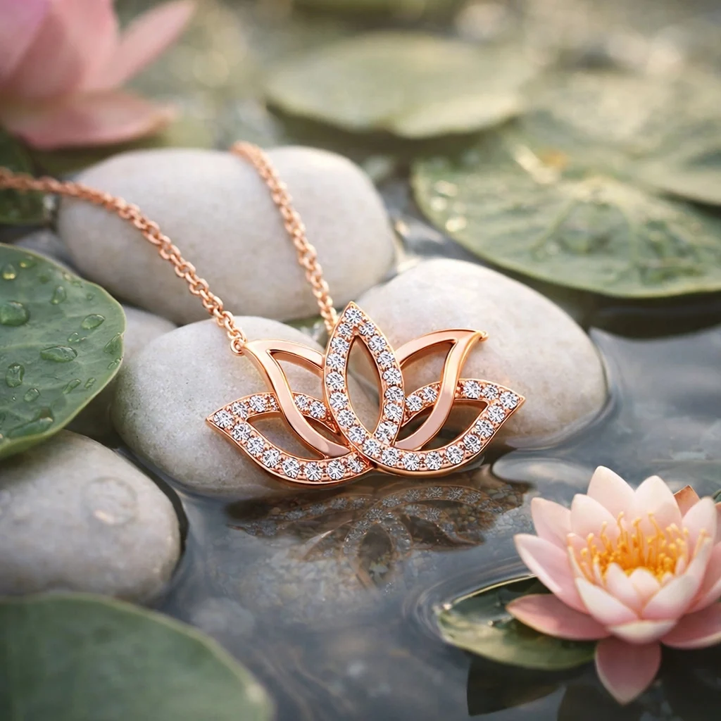 Gümüş Rose Lotus Çiçeği Kolye - Görsel 2