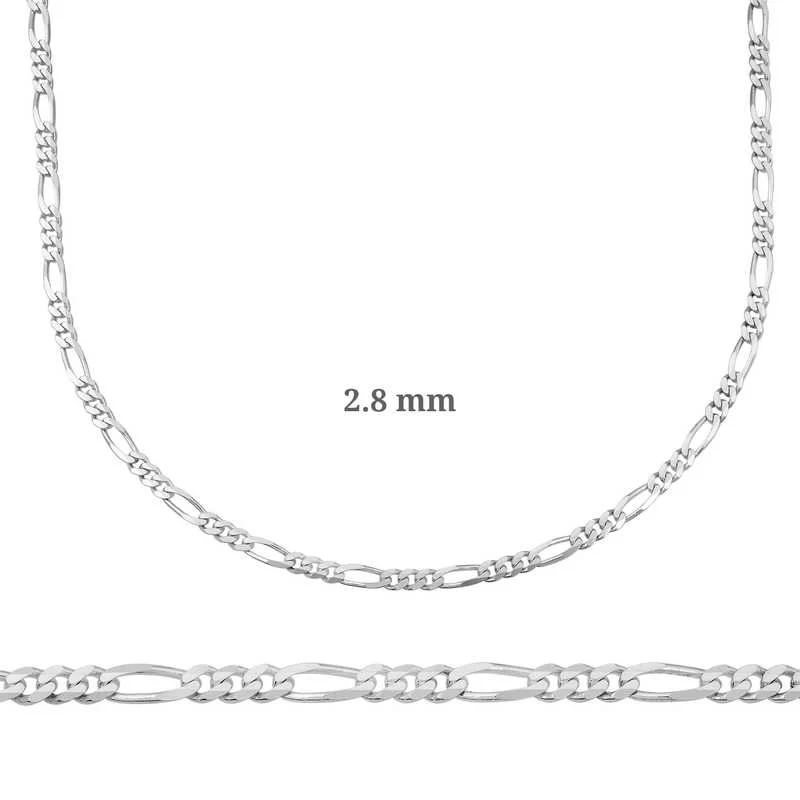 2.8 mm Gümüş Figaro Zincir - 0.80 mikron 1 2.8 mm Gümüş Figaro Zincir – 0.80 mikron
