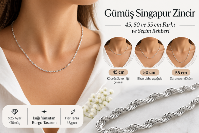 Gümüş Singapur Zincir Nedir? 45, 50 ve 55 cm Uzunluk Seçim Rehberi