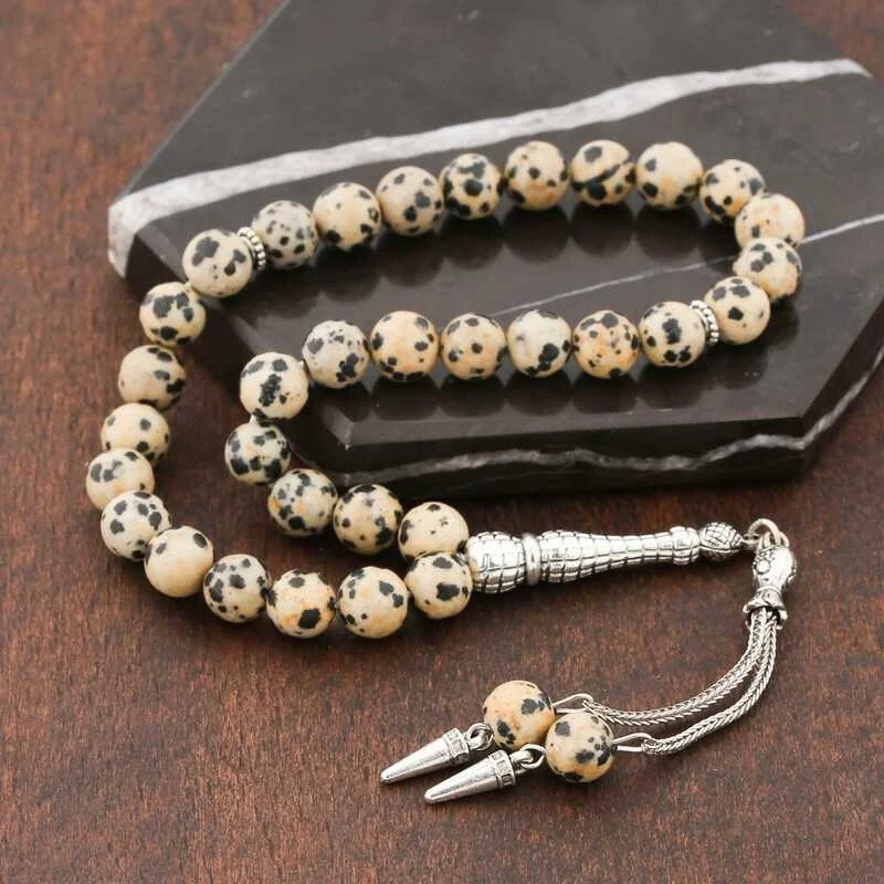 Doğaltaş Metal Püsküllü Dalmaçyalı Jasper Taşı Tesbih 2 Doğaltaş Metal Püsküllü Dalmaçyalı Jasper Taşı Tesbih