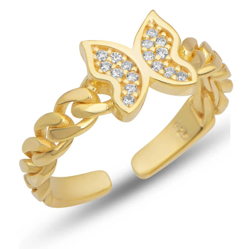Gümüş Ayarlanabilir Gold Kelebek Kadın Yüzük 1 Gümüş Ayarlanabilir Gold Kelebek Kadın Yüzük