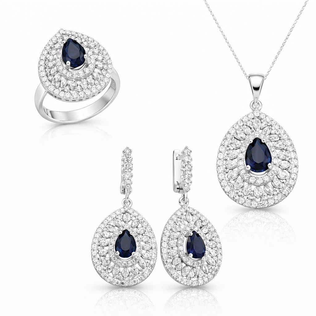 Gümüş Damla Desenli Bayan Set 1 Gümüş Damla Desenli Bayan Set