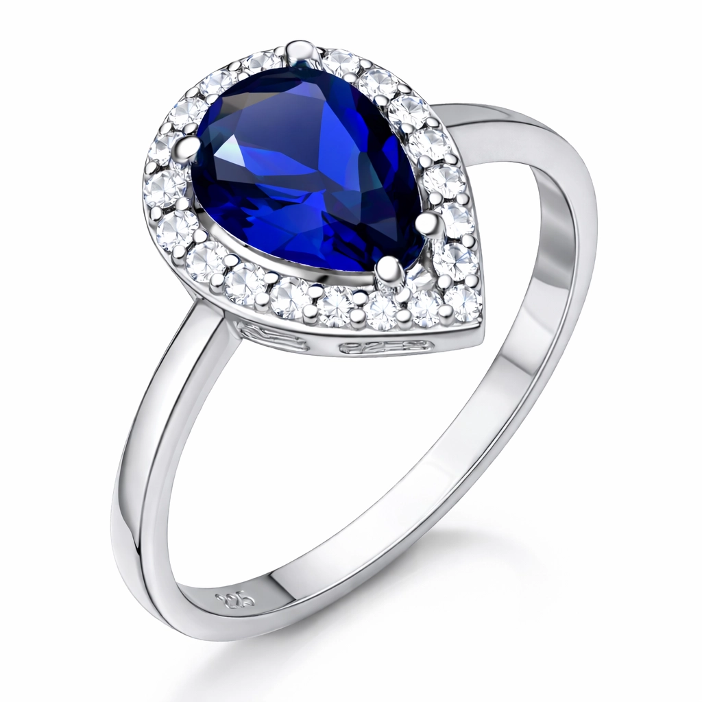 Gümüş Damla Safir Taşlı Kadın Yüzük 1 Gümüş Damla Safir Taşlı Kadın Yüzük