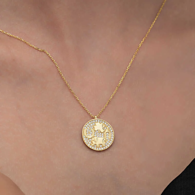 Gümüş Gold Fil Motifli Şans Kadın Kolye 3 Gümüş Gold Fil Motifli Şans Kadın Kolye