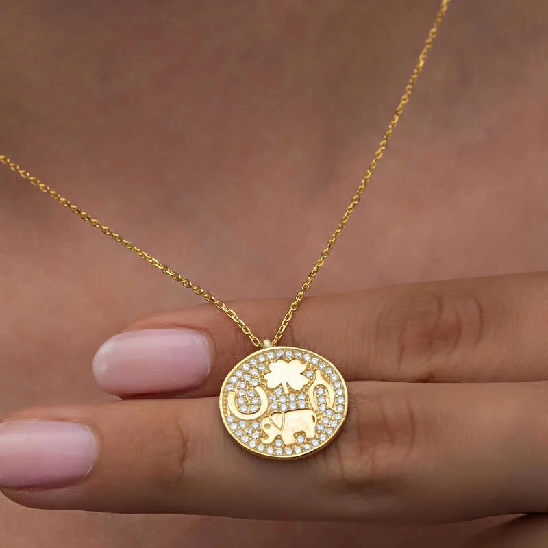 Gümüş Gold Fil Motifli Şans Kadın Kolye 5 Gümüş Gold Fil Motifli Şans Kadın Kolye