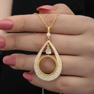 Gümüş Gold Kaplama Damla Çeyrek Takılabilen Kadın Kolye