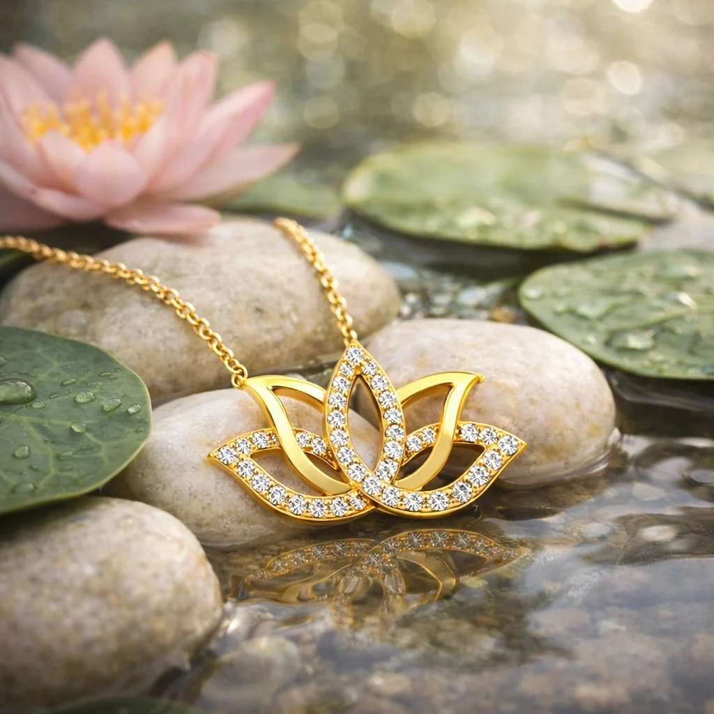 Gümüş Gold Lotus Çiçeği Kadın Kolye 2 Gümüş Gold Lotus Çiçeği Kadın Kolye