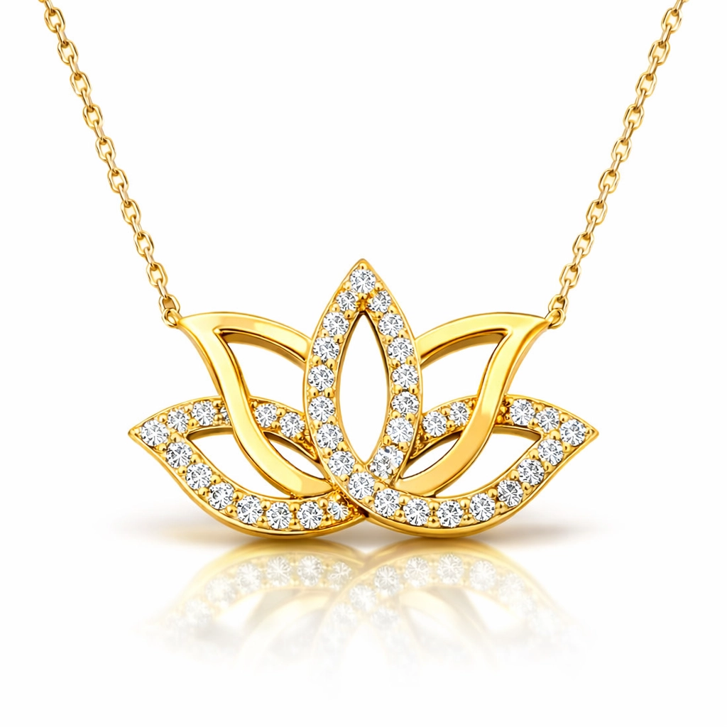 Gümüş Gold Lotus Çiçeği Kadın Kolye 1 Gümüş Gold Lotus Çiçeği Kadın Kolye