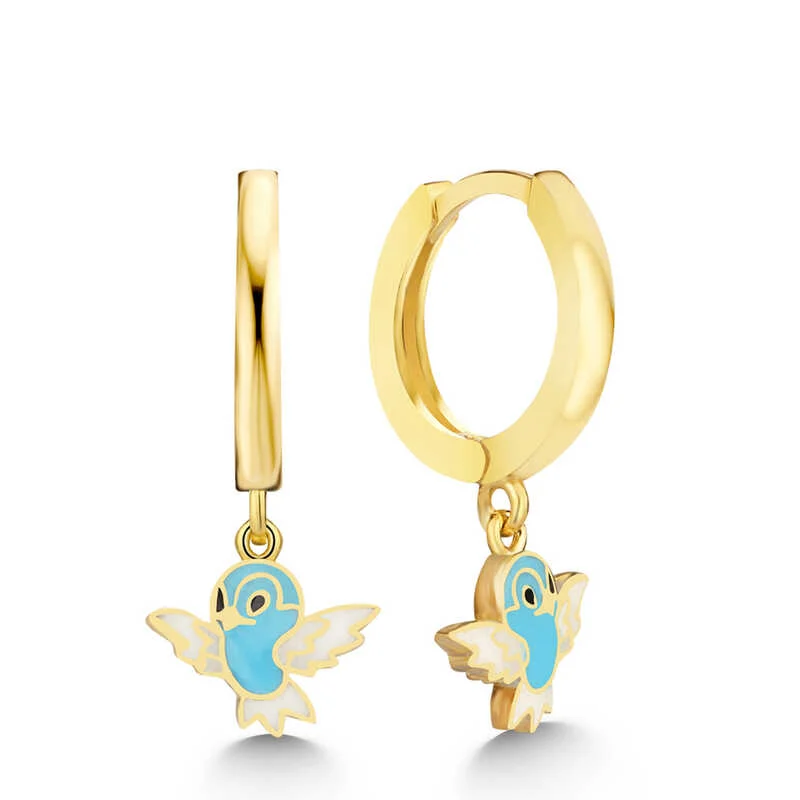 Gümüş Gold Mavi Renkli Sallantılı Kuş Kadın Küpe 1 Gümüş Gold Mavi Renkli Sallantılı Kuş Kadın Küpe