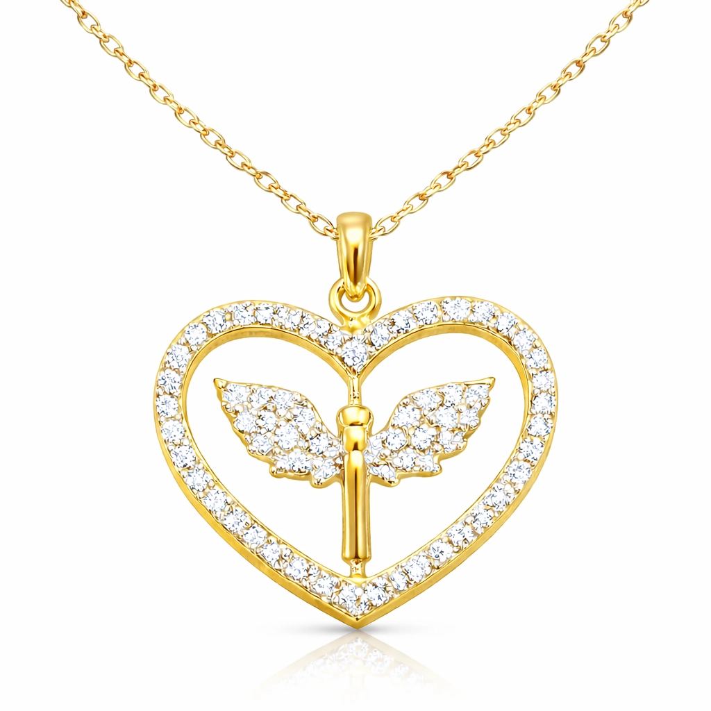 Gümüş Gold Mikail Meleği Figürlü Kalp Kadın Kolye 1 Gümüş Gold Mikail Meleği Figürlü Kalp Kadın Kolye