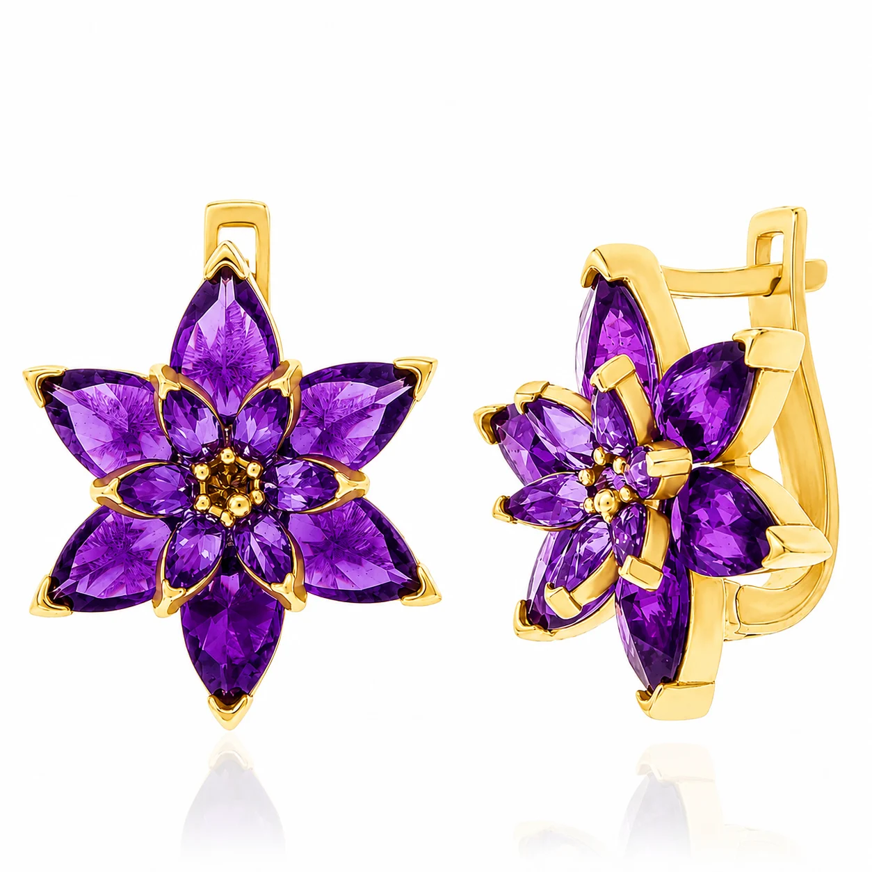 Gümüş Gold Mor Lotus Çiçeği Kadın Küpe 1 Gümüş Gold Mor Lotus Çiçeği Kadın Küpe