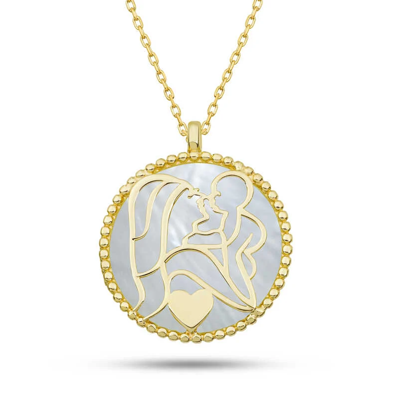 Gümüş Gold Sedef Taşlı Anne Çocuk Sevgisi Kolye 1 Gümüş Gold Sedef Taşlı Anne Çocuk Sevgisi Kolye