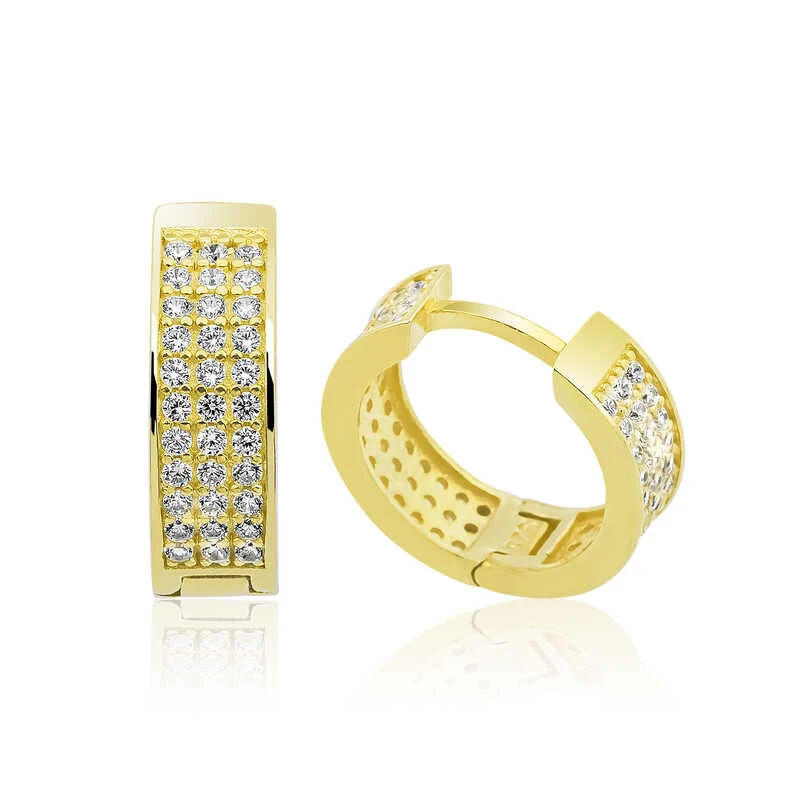 Gümüş Gold Sıra Taşlı Halka Küpe 1 Gümüş Gold Sıra Taşlı Halka Küpe