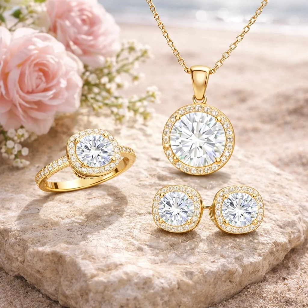 Gümüş Gold Yuvarlak Montür Tek Taş Kadın Set 2 Gümüş Gold Yuvarlak Montür Tek Taş Kadın Set